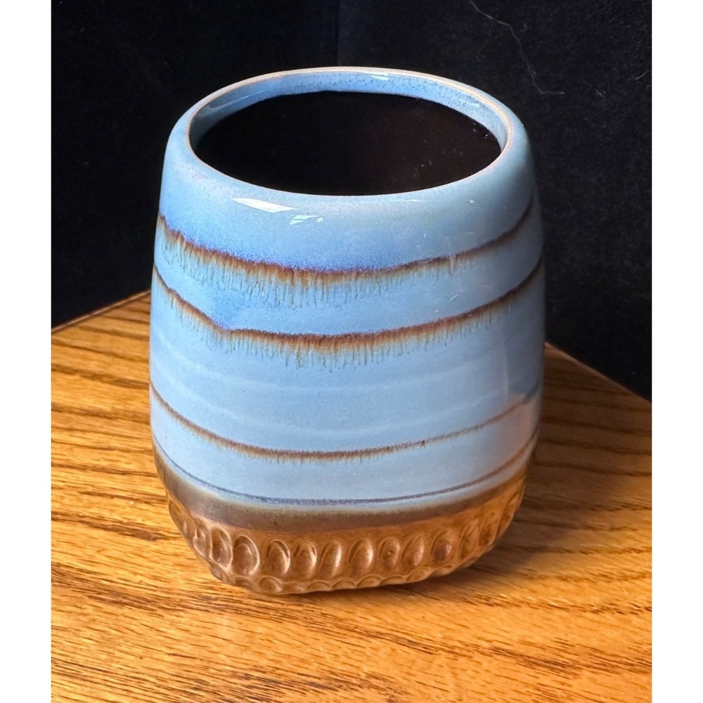 Blue Ceramic Coffee/Latte Mug Handleless Modern Studio Pottery - Triangle Base